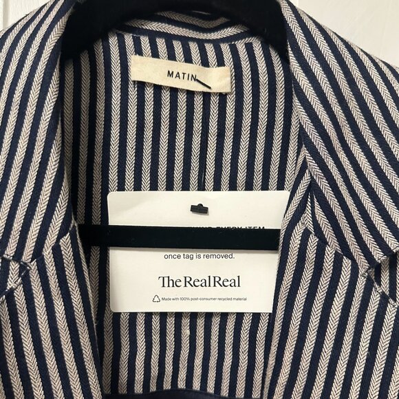 Matin 100% Linen Navy Blue/White Blazer; Size M/L - Picture 2 of 4